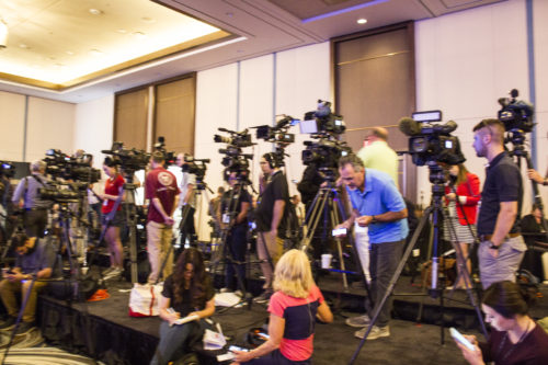 Media contingent at the MGM Springfield grand opening press conference