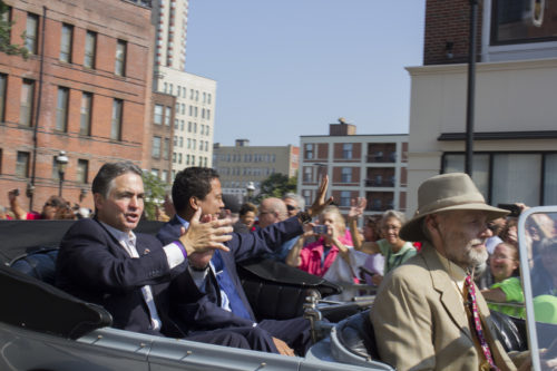 Springfield Mayor Domenic Sarno and MGM Springfield President and Chief Operating Officer Mike Mathis during the MGM Springfield grand opening parade